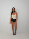 NADIA patent belted shorts BLACK