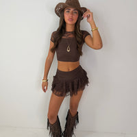 Kali lace layered skort with short sleeved crop top festival summer holiday outfit (Copy)