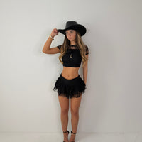 Kali lace layered skort with short sleeved crop top festival summer holiday outfit
